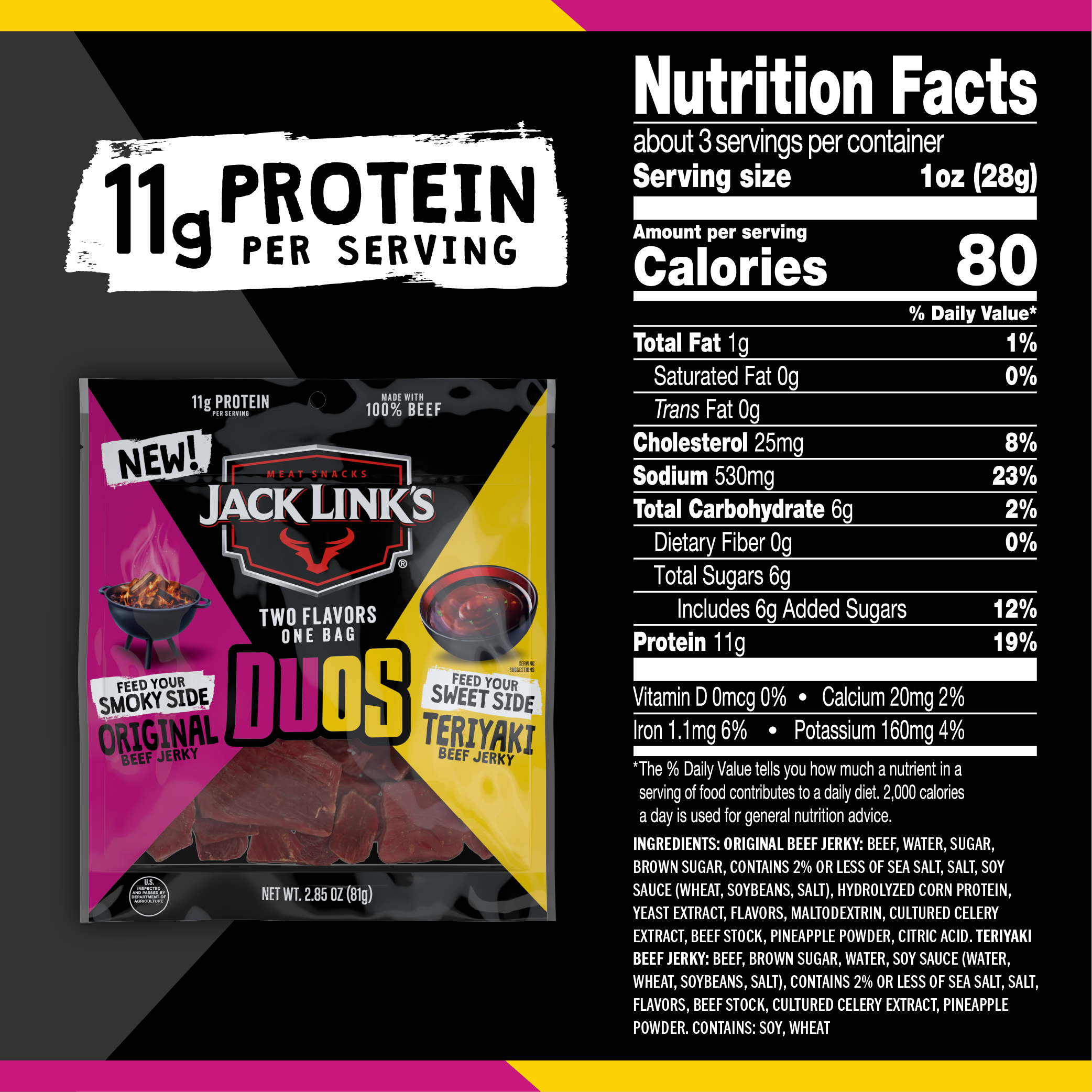 Jack Link's Duos Original and Teriyaki Beef Jerky, 2.85 ounce