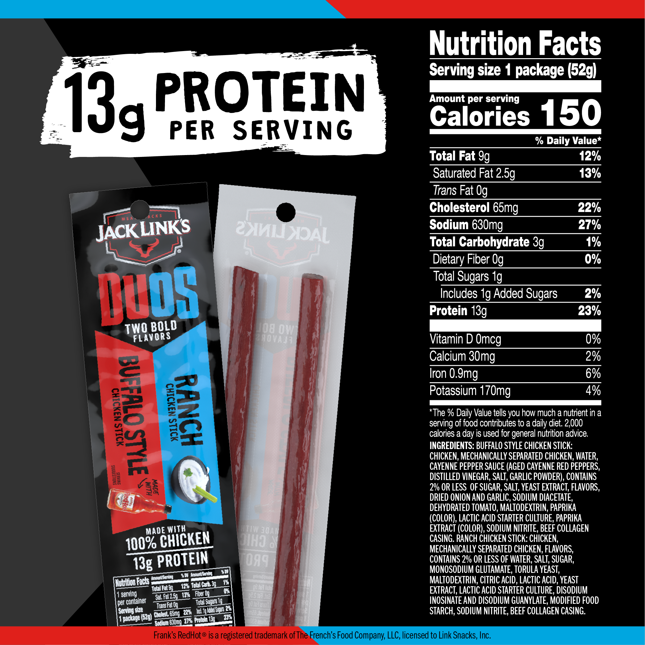 Jack Link's Duos Buffalo Style and Ranch Chicken Stick, 1.84 ounce