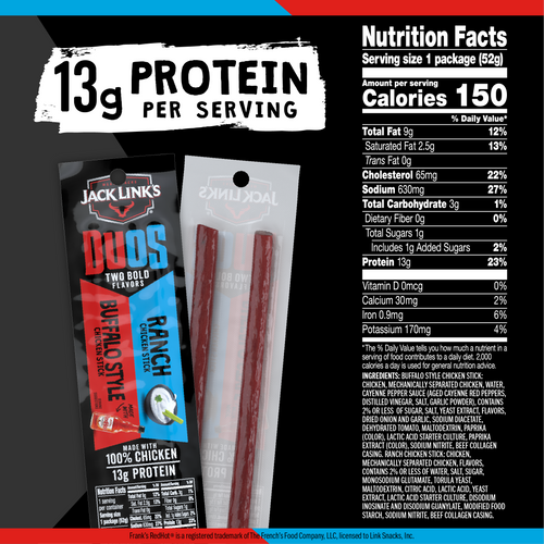 Jack Link's Duos Buffalo Style and Ranch Chicken Stick, 1.84 ounce