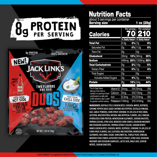 Jack Link's Duos Buffalo Style and Ranch Chicken Tender Bites, 2.85 ounce