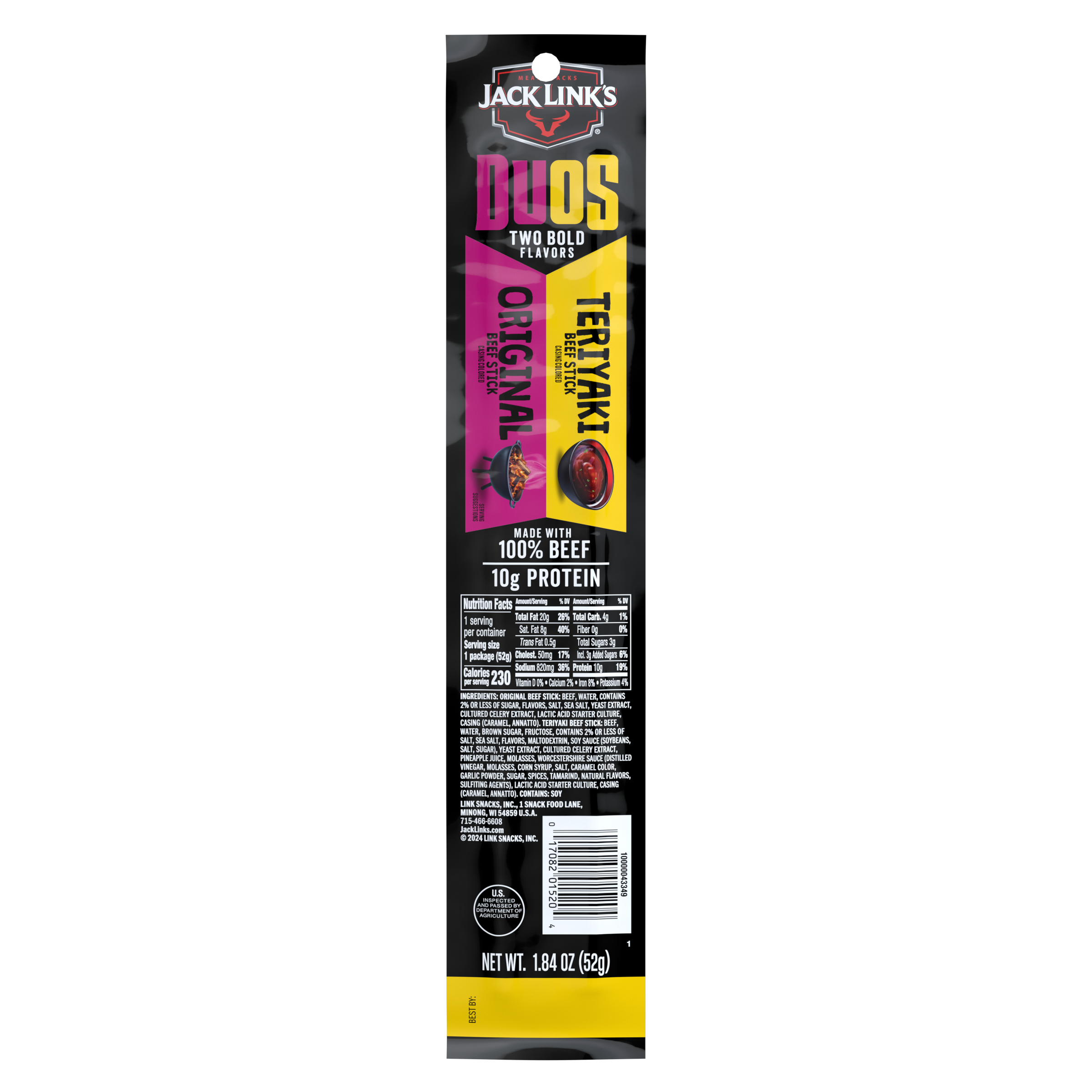 Jack Link's Duos Original and Teriyaki Beef Stick, 1.84 ounce