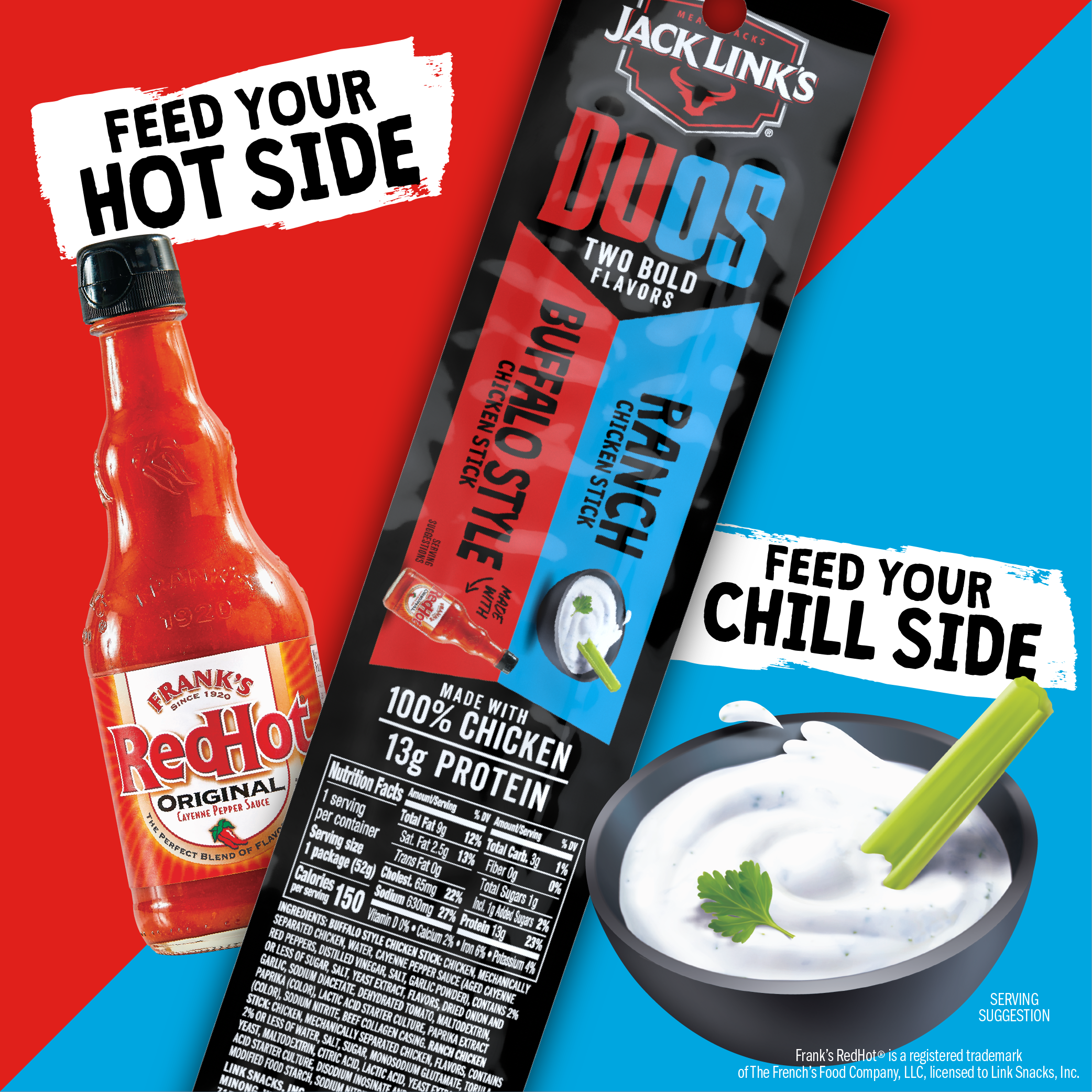Jack Link's Duos Buffalo Style and Ranch Chicken Stick, 1.84 ounce