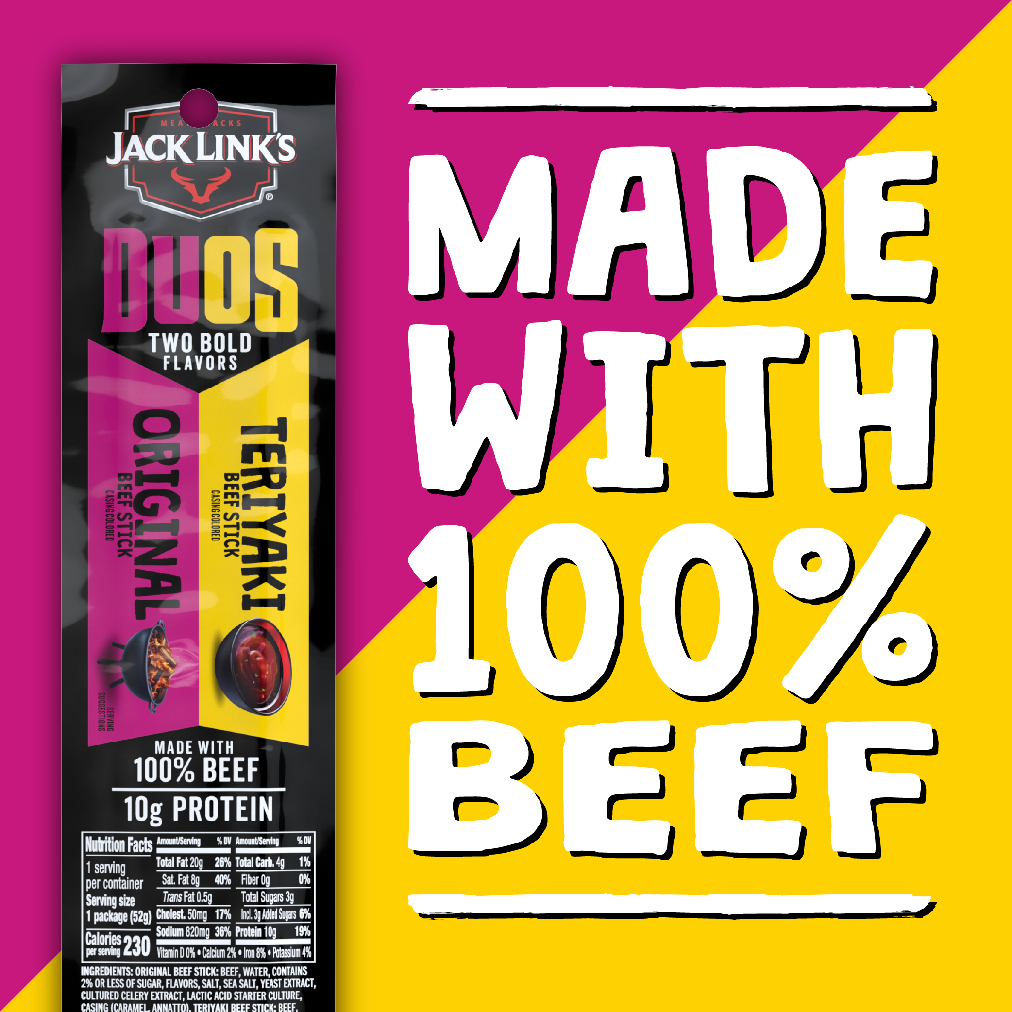 Jack Link's Duos Original and Teriyaki Beef Stick, 1.84 ounce