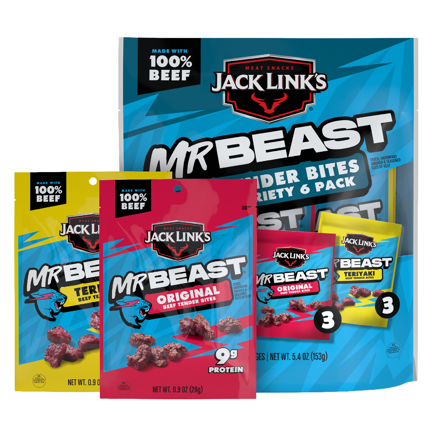 Jack Link's x MrBeast Original & Teriyaki Tender Bites Variety Packs