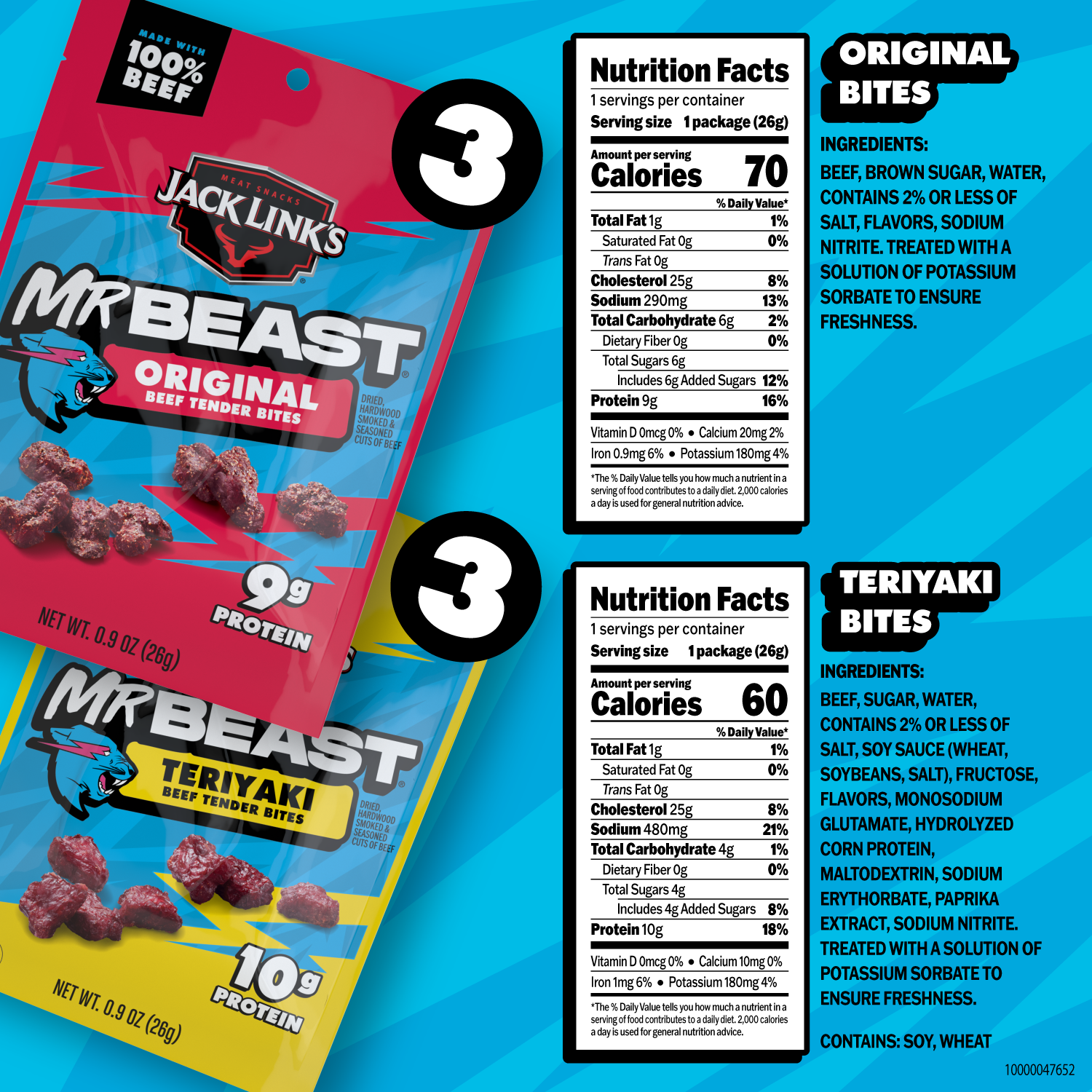 Jack Link's x MrBeast Original & Teriyaki Tender Bites Variety Packs
