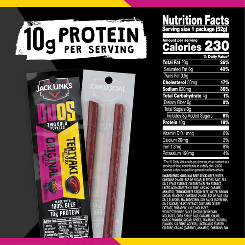 Jack Link's Duos Original and Teriyaki Beef Stick, 1.84 ounce