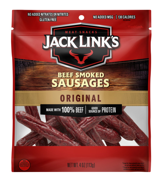 A bag of Jack Link's Original Beef Smoked Sausages